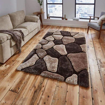 Noble House NH5858 Plush Geometric 3D Pebbles Hand-Carved High-Density Acrylic Shaggy Beige/Brown Rug-Think Rugs-Rug Love - The Most Loved Rug Store